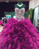 Sparkly Burgundy Quinceanera Dresses Crystals Sweetheart Beaded Organza Ruffles Ball Gown Sweet 16 Dresses