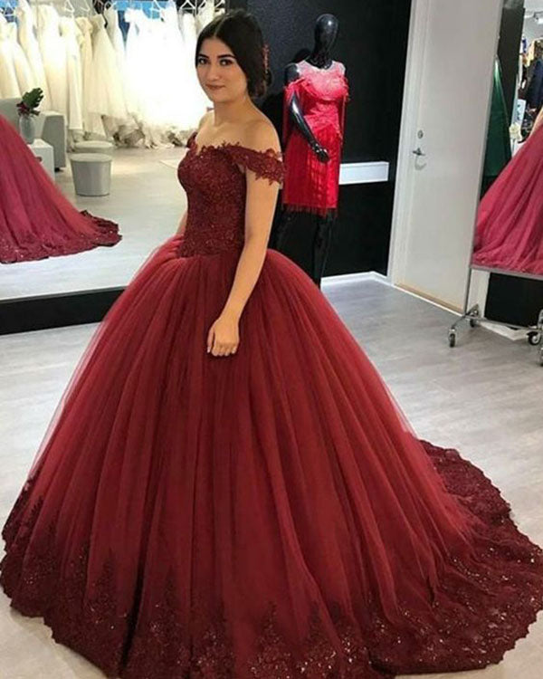 Delicate Burgundy Quinceanera Dresses Cap Sleeve Lace Appliques Tulle angelaweddings Delicate Burgundy Quinceanera Dresses Cap Sleeve Lace Appliques Tulle angelaweddings