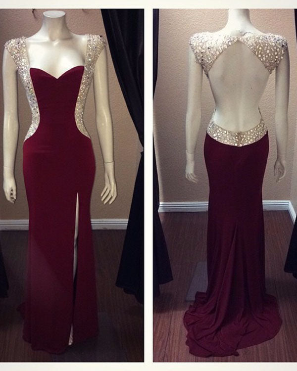 Delicate 2018 Burgundy Mermaid Prom Dresses Open Back Sexy Prom Party angelaweddings Delicate 2018 Burgundy Mermaid Prom Dresses Open Back Sexy Prom Party angelaweddings