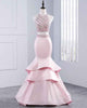 Popular2018 Pink Two Piece Prom Dresses Beaded Elastic Satin Mermaid Prom Party Gowns
