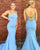 Light Blue Satin Mermaid Prom Dresses with Spaghetti Straps Beaded Sequins Sexy Prom Party Gowns New Fashion