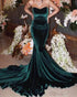 Sexy Strapless Mermaid Evening Dresses Dark Green Velvet 2018 Mermaid Evening Party Gowns