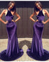 Fashion 2018 Sexy Purple Velvet Prom Dresses Mermaid Halter Backless Evening Gowns Long