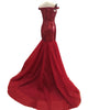Off The Shoulder Mermaid Evening Dresses 2018 Sparkly Red Sequined Prom Party Gowns Tulle Ruffles