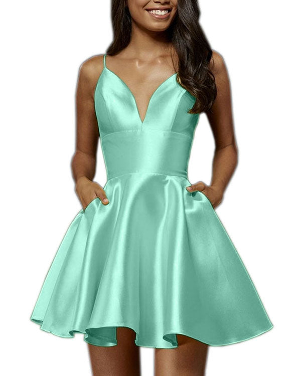 Delicate 2018 Satin Homecoming Dresses V-Neck Short Homecoming Dresses Sexy Party Gowns Delicate 2018 Satin Homecoming Dresses V-Neck Short Homecoming Dresses Sexy Party Gowns