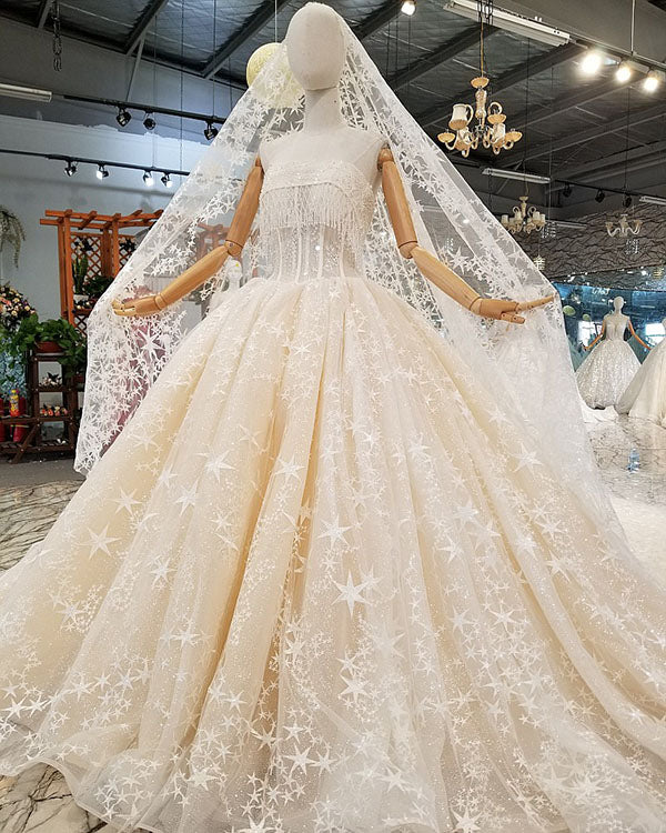 Luxury 2018 Ball Gown Wedding Dresses with Stars Sparkly Bridal Wedding Gowns Luxury 2018 Ball Gown Wedding Dresses with Stars Sparkly Bridal Wedding Gowns