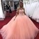 Princess Off The Shoulder Coral Tulle Quinceanera Dresses Beaded Ball Gowns Elegant Sweet 16 Dress