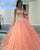 Coral Tulle White Appliques Ball Gown Quinceanera Dresses Strapless Sweet 16 Dresses Beaded Vestidos De 15