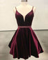 Cute A Line V Neck Open Back Velvet Burgundy Short Homecoming Dress Sexy Short Prom Dresses Party Gowns