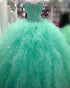 New Popular Mint Quinceanera Dresses Beaded Sparkly Rhinestones Puffy Tulle Ruffles Ball Gown Sweet 16 Dress vestidos de quinceañera