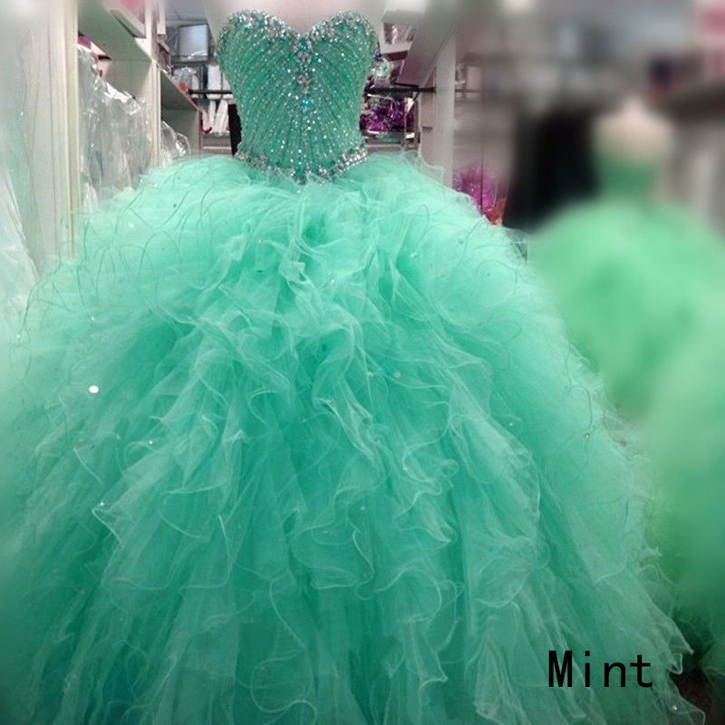 New Popular Mint Quinceanera Dresses Beaded Sparkly Rhinestones Puffy Tulle Ruffles Ball Gown Sweet 16 Dress vestidos de quinceaera New Popular Mint Quinceanera Dresses Beaded Sparkly Rhinestones Puffy Tulle Ruffles Ball Gown Sweet 16 Dress vestidos de quinceaera