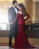 Sexy Mermaid Burgundy Prom Dresses with Long Sleeve Off The Shoulder Long Prom Party Gowns