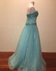 Beautiful Mint Tulle Prom Dresses Beadings Sweetheart 2018 Long Prom Gowns for Party