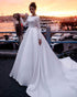 Long Sleeve Satin Wedding Dresses Backless 2019 Ball Gown Bridal Dress Cathedral Train