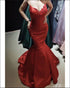 Sexy Red Mermaid Prom Dresses with Spaghetti Straps Lace Party Gowns 2019