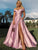 Off The Shoulder Pink Satin Prom Dresses with Split Sexy V-Neck Long Prom Gowns Party Dress 2019