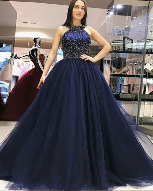 Navy Blue Quinceanera Dresses Beaded Sparkly Halter Tulle Ball Gown Sw angelaweddings Navy Blue Quinceanera Dresses Beaded Sparkly Halter Tulle Ball Gown Sw angelaweddings