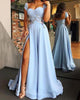 Cap Sleeve Light Blue Prom Dresses with Split Side Sexy Long Prom Gowns for Party
