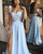 Cap Sleeve Light Blue Prom Dresses with Split Side Sexy Long Prom Gowns for Party