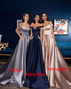 2019 Off The Shoulder Satin Prom Dresses with Pockets V-Neck Long Prom Party Gowns