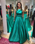 Emerald Green Satin Prom Dresses with Pockets 2019 New Arrival Long Party Gowns Beaded