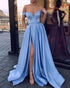 Sexy Off The Shoulder Satin Prom Dresses with Split Side 2019 Prom Party Gowns V-Neck