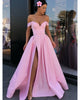 Sexy Off The Shoulder Satin Prom Dresses with Split Side 2019 Prom Party Gowns V-Neck