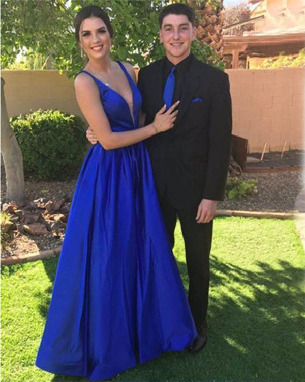 Deep V-Neck & V-Back Prom Evening Dress – Royal Blue Floor-Length Gown, Size 16 – Custom Sizing Available
