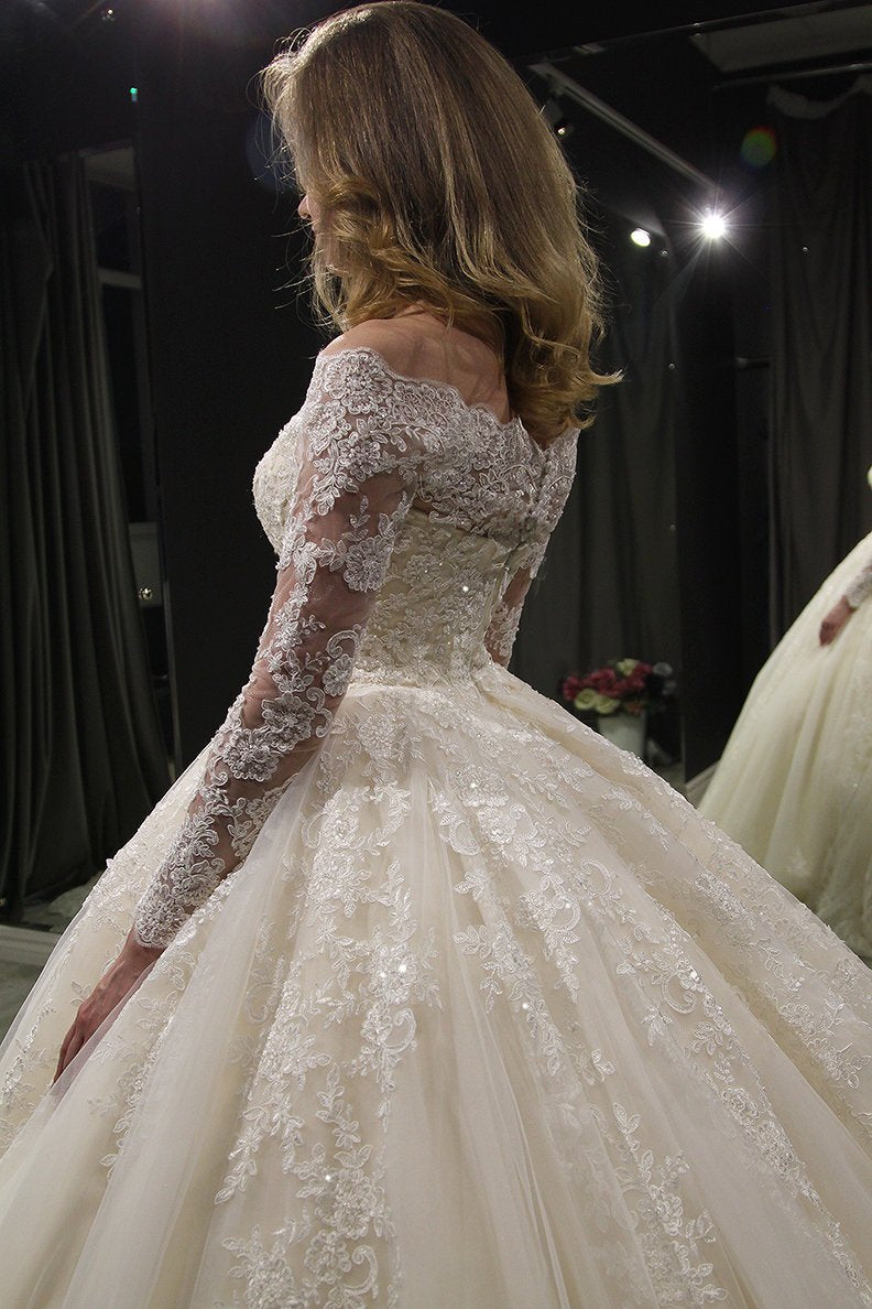 Gorgeous Lace Wedding Dresses with Appliques 2019 Puffy Tulle Bridal D ...