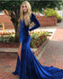 Sexy Royal Blue Mermaid Prom Dresses 2019 Full Sleeve Velvet Long Evening Formal Dress