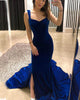 Royal Blue Velvet Prom Dresses 2019 Chapel Train Open Back Long Prom Formal Dress