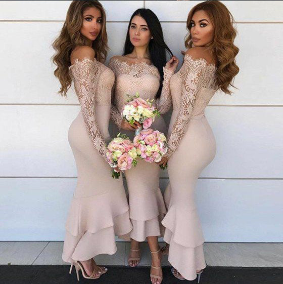 2019 Off The Shoulder Mermaid Lace Bridesmaid Dresses Full Sleeve Party Dress 2019 Off The Shoulder Mermaid Lace Bridesmaid Dresses Full Sleeve Party Dress