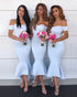 Light Blue Mermaid Bridesmaid Dresses Off The Shoulder Cap Sleeve Guest Party Gowns