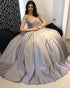 2019 Elegant Silver Lace Satin Quinceanera Dresses Beaded Sheer Neckline Ball Gown Sweet 16 vestidos de quinceañera
