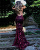 Sexy Backless Burgundy Mermaid Prom Dresses V-Neck Lace Sequined Bodice Party Gowns 2019