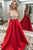 Sexy Red Satin Prom Dresses with V Neck Beaded Bodice Long Prom Gowns Backless