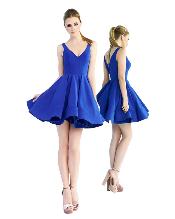 2019 Royal Blue Satin Homecoming Dresses V-Neck Sexy Short Cocktail Dr angelaweddings 2019 Royal Blue Satin Homecoming Dresses V-Neck Sexy Short Cocktail Dr angelaweddings