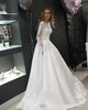 Delicate 2019 Lace Wedding Dress Beaded Appliques Lace Full Sleeve Satin Bridal Gowns