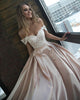 Blush Pink Satin Wedding Dresses with Appliques Cap Sleeve 2019 V-Neck Bridal Gowns