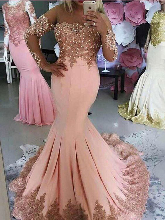 coral pink mermaid dress open lace back dress Cute Mermaid Strapless Coral Sequins Long Prom Dress with Slit AB4011801