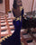 Full Sleeve Gold Lace Royal Blue Velvet Mermaid Prom Dresses Deep V-Neck Sexy Evening Gowns