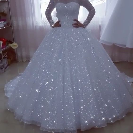 Sparkly 2019 Wedding Dresses with Sheer Sleeves Modest O-Neck Bridal Ball Gowns Fashion Sparkly 2019 Wedding Dresses with Sheer Sleeves Modest O-Neck Bridal Ball Gowns Fashion