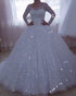 Sparkly 2019 Wedding Dresses with Sheer Sleeves Modest O-Neck Bridal Ball Gowns Fashion