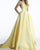 2020 Elegant Yellow Satin Ball Gown Prom Dresses Deep V-Neck Long Prom Party Gowns