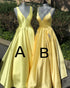 Sexy 2019 Elegant Yellow Satin Prom Dresses with V-Neck Long Prom Party Gowns