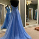 Sexy 2019 Blue Organza Prom Dresses Halter Backless Long Prom Party Gowns Formal Dress