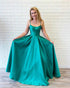 Simple Turquoise Satin Prom Dresses with Spaghetti Straps Long Prom Party Gowns 2019