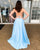 Simple Light Blue Satin Prom Dresses with Spaghetti Straps Long Prom Party Gowns 2019