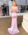 Off The Shoulder Blush Pink Prom Dresses with Ruffles Long Mermaid Prom Gowns 2019