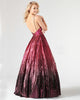 Sparkly Gradient Burgundy Black Prom Dresses with V-Neck Long Prom Gowns 2019 New